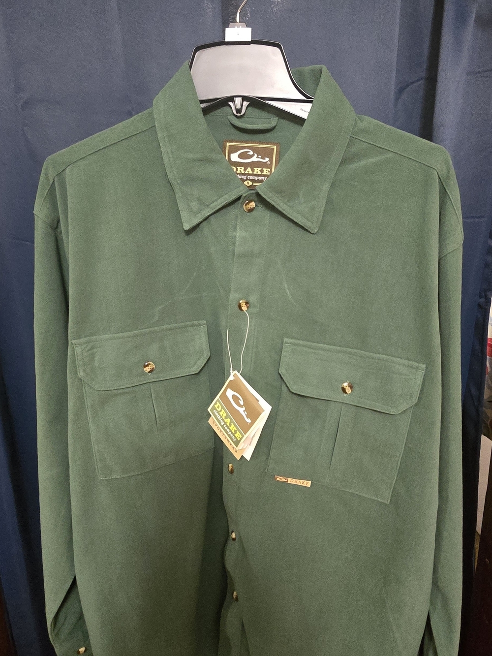 Drake Medium  Forest Green Men's Button-Front Utility Shirt Micro Fleece